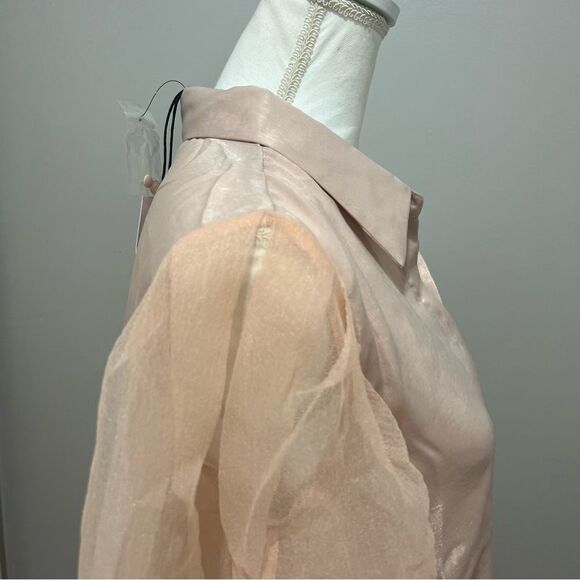 NWT Anthropologie Grey Lab organza sleeve button down blouse in blush sz medium - Picture 9 of 10